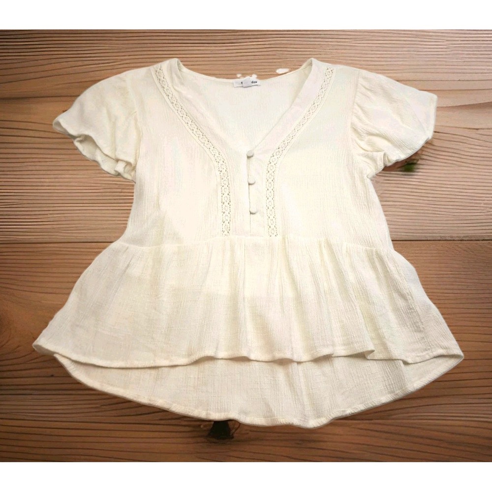 Eyeshadow Babydoll Top Womens S Ivory Excellent Ruffle Lace Henley Blouse